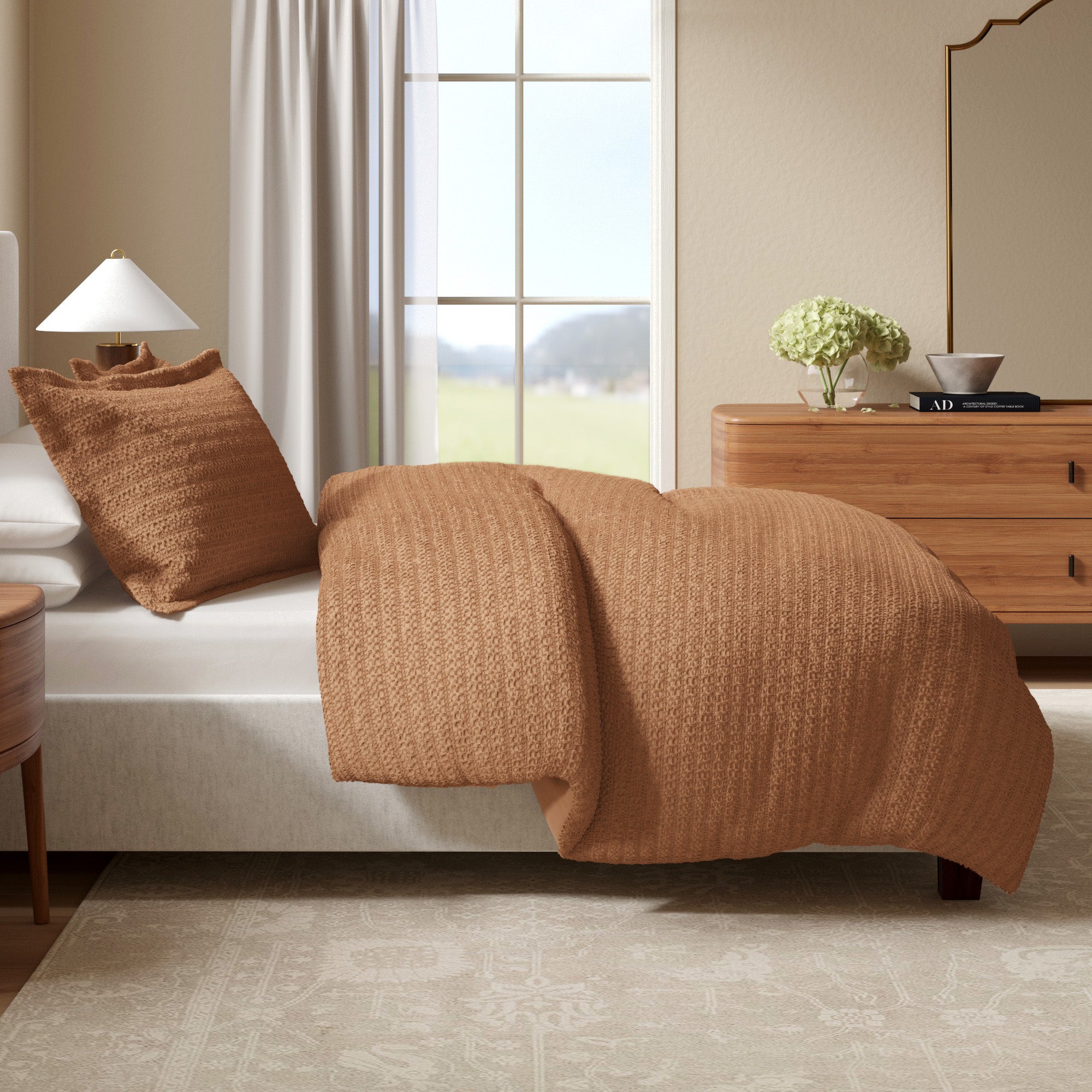 100% Cotton Honeycomb Waffle Textured Duvet Cover with Pillow Shams
