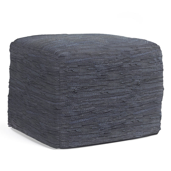 Luminesce Square Pouf with Woven Buffalo Leather and Braided Textured Detail - Pouf