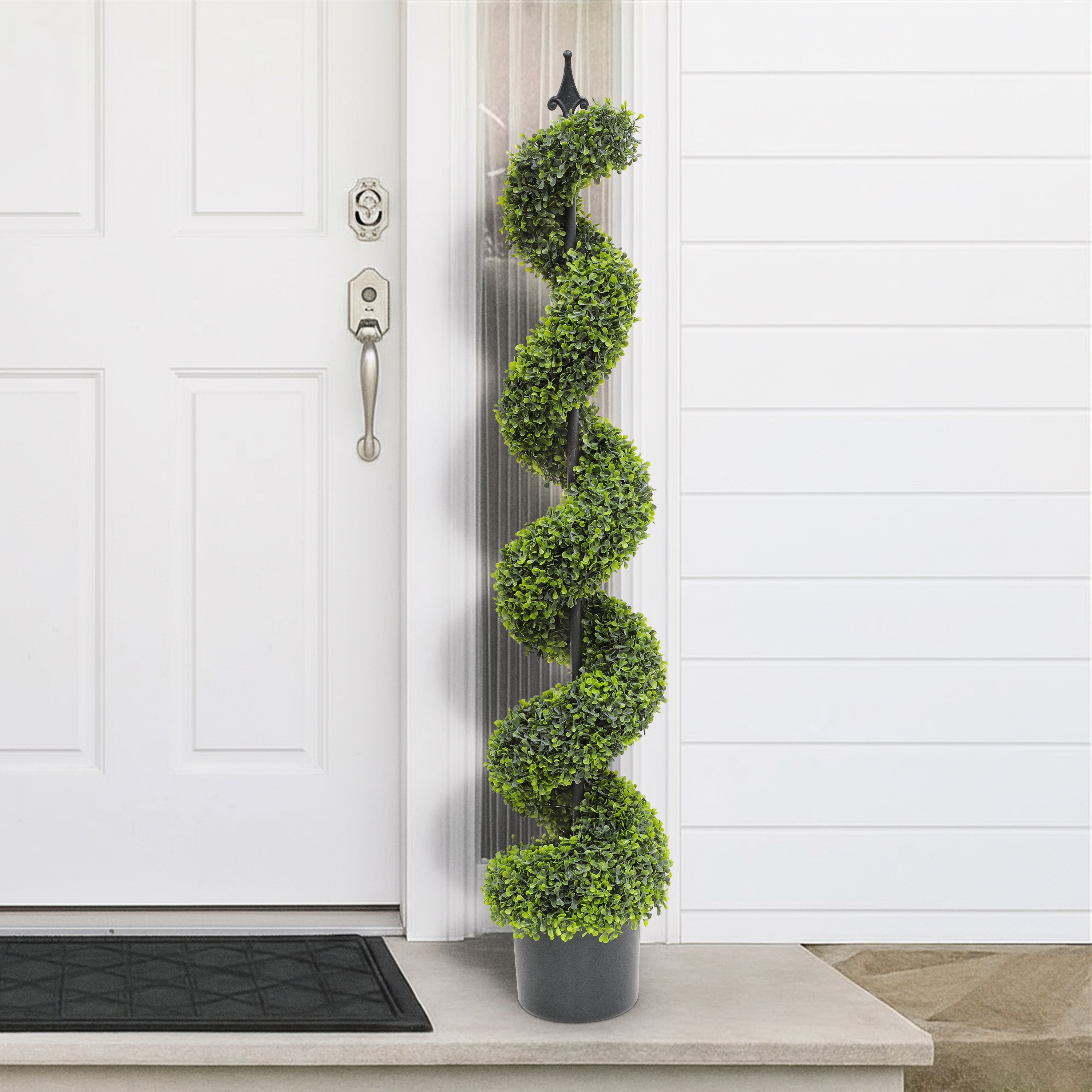 5 ft. Artificial Boxwood Spiral Tree Black Plastic Pot