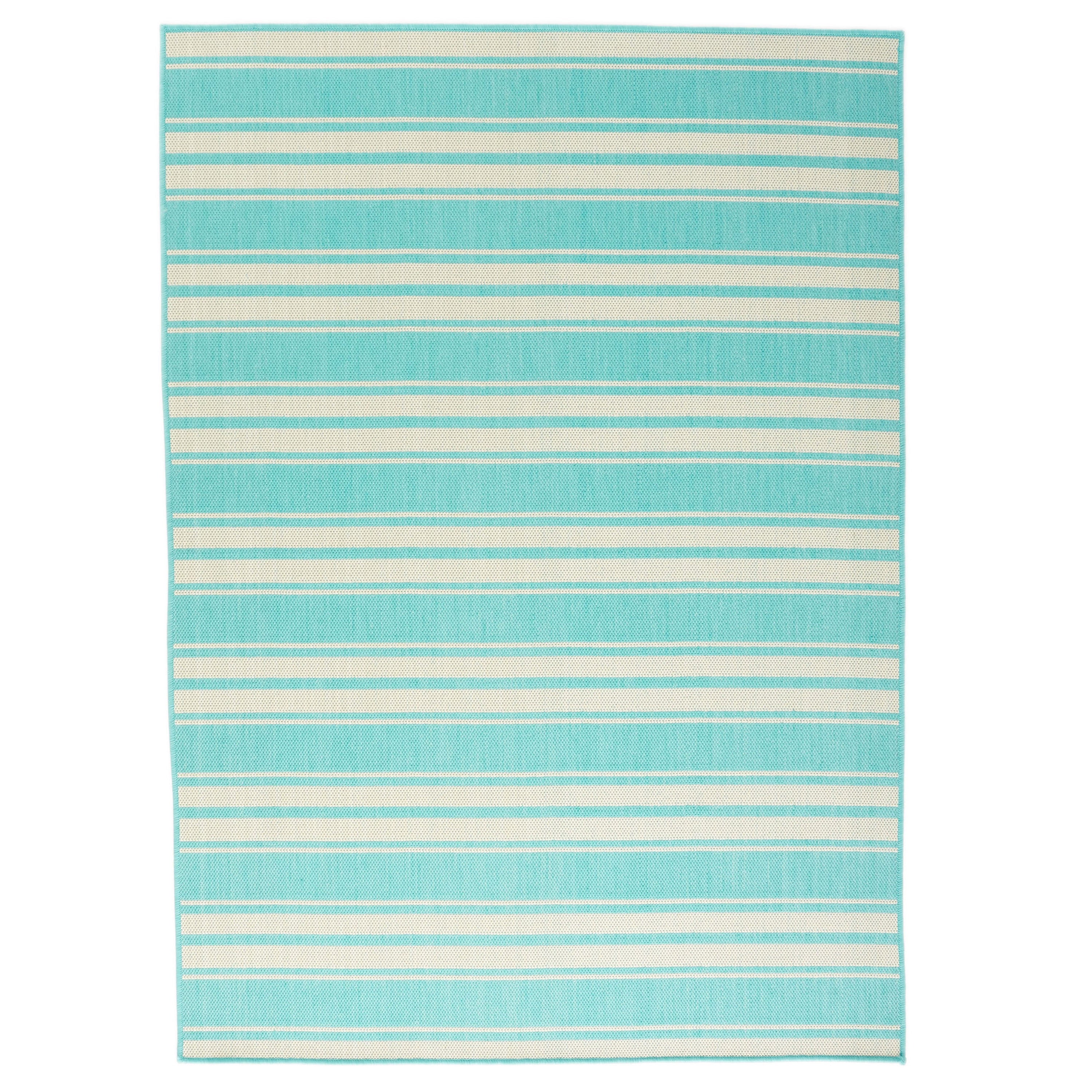 Calamity Teal Striped 63" x 84" Polypropylene Outdoor Area Rug