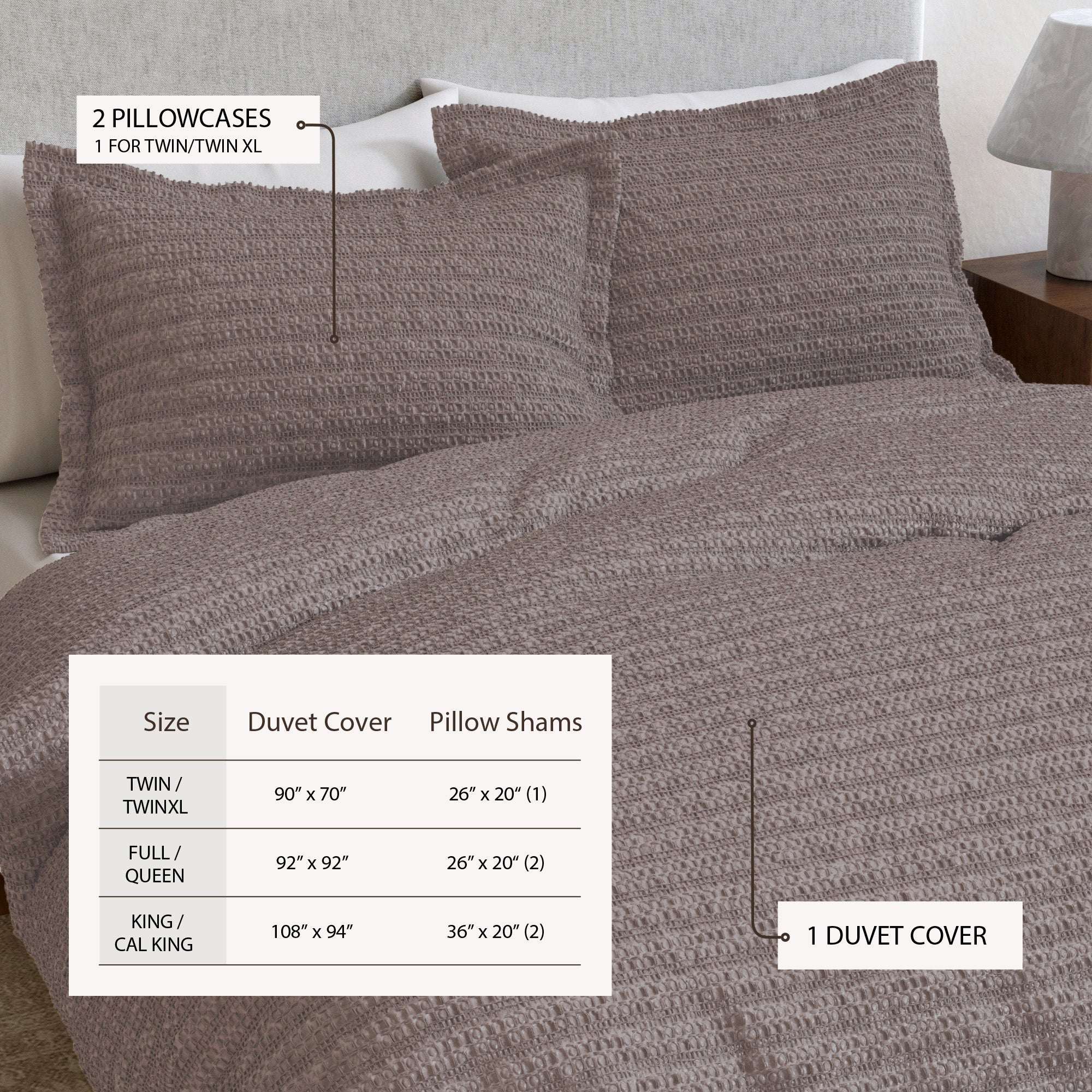 100% Cotton Honeycomb Waffle Textured Duvet Cover with Pillow Shams