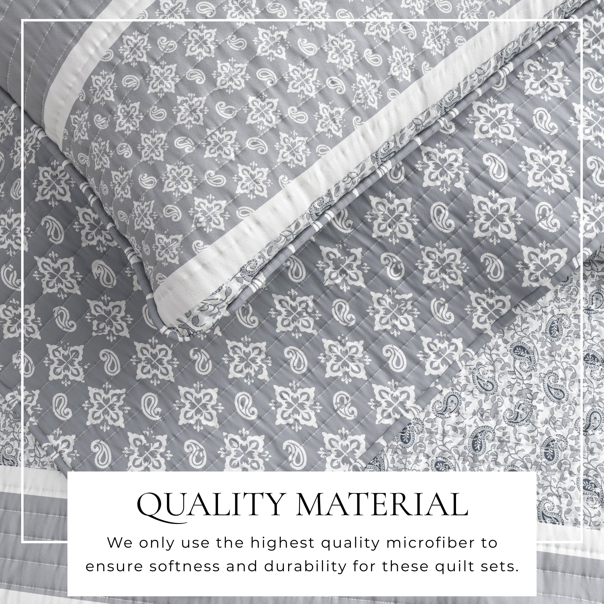 Paisley Patchwork Stripe Reversible Quilt Set with Shams