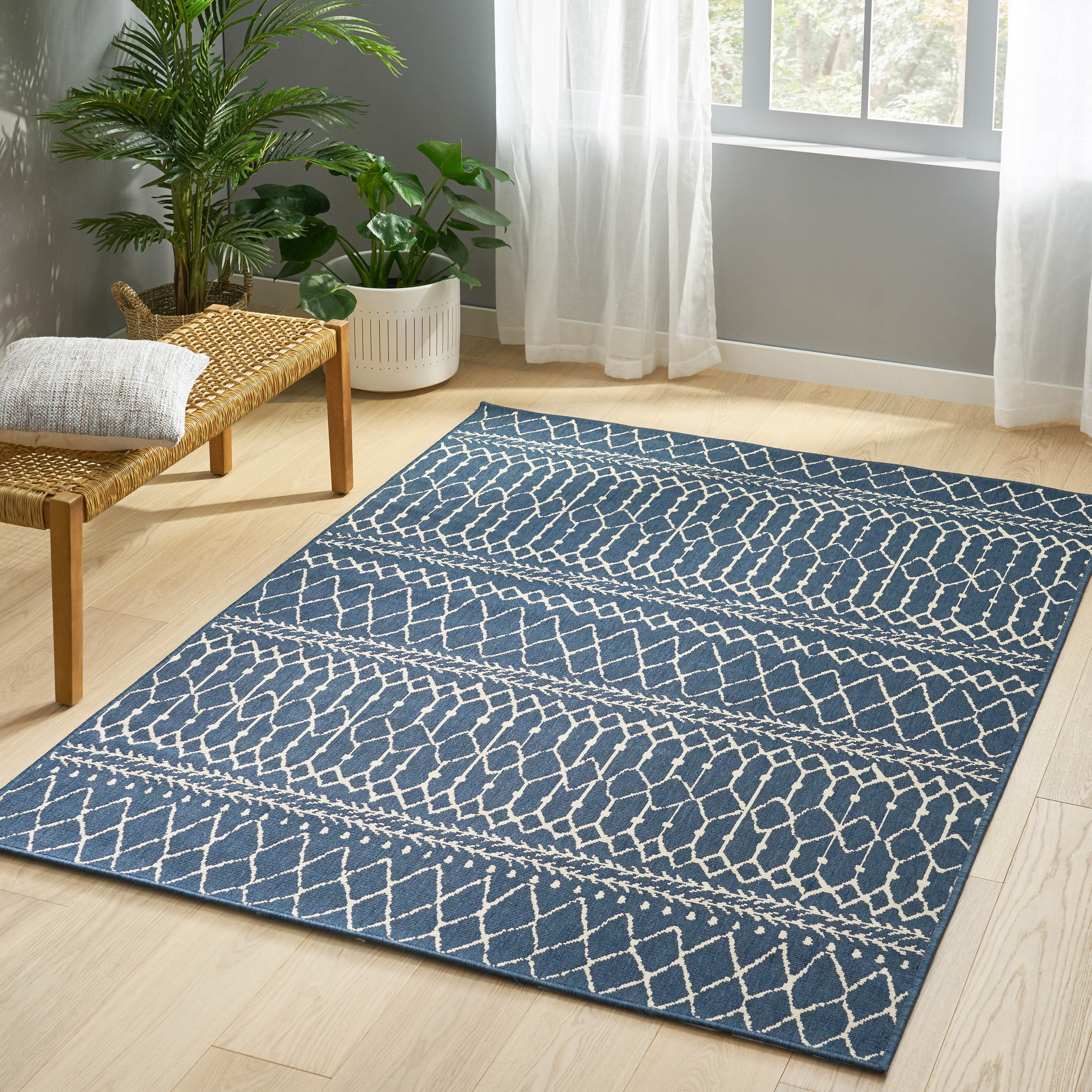 Calamity Blue Boho 63" x 84" Polypropylene Outdoor Area Rug