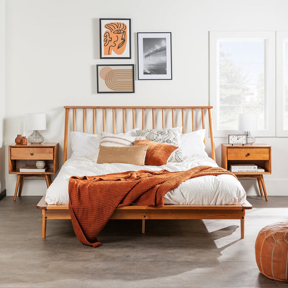 Meadow Solid Wood Queen Platform Bed Frame with Spindle Headboard - Beds