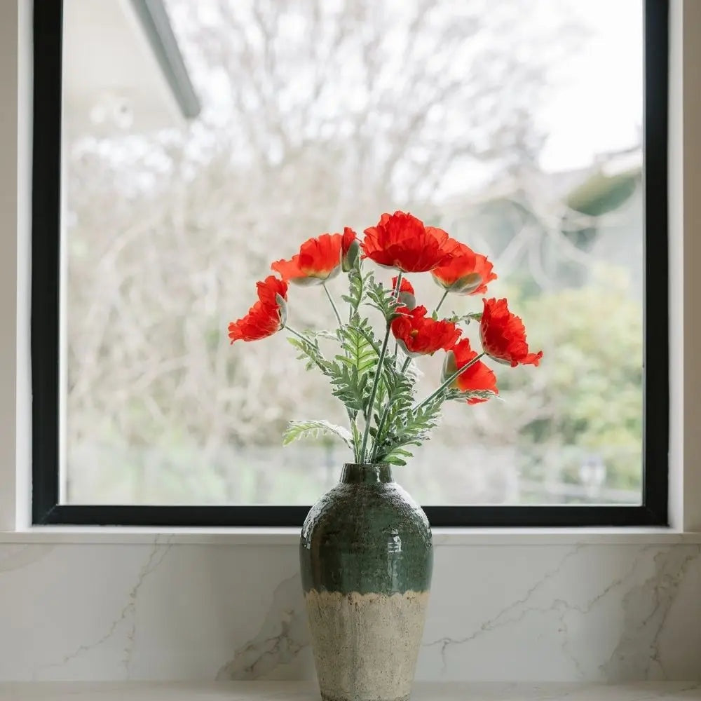 31" Artificial Watermelon Poppy Stems, Set of 5
