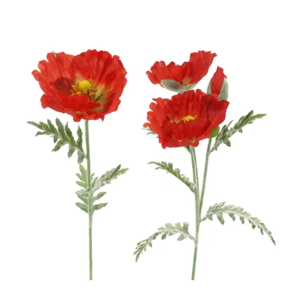 31" Artificial Watermelon Poppy Stems, Set of 5