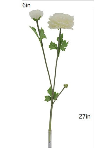 27" Artificial White Ranunculus Stems, Set of 5