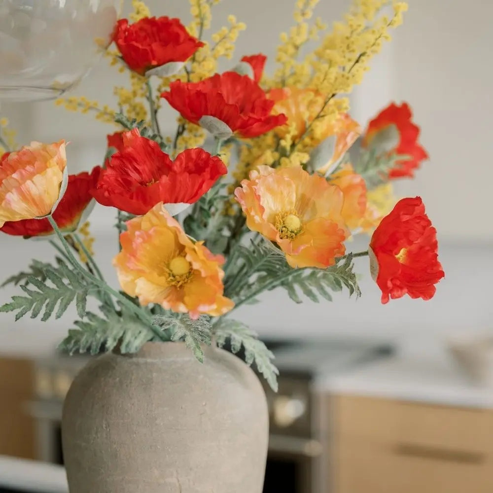 31" Artificial Apricot Poppy Stems, Set of 5