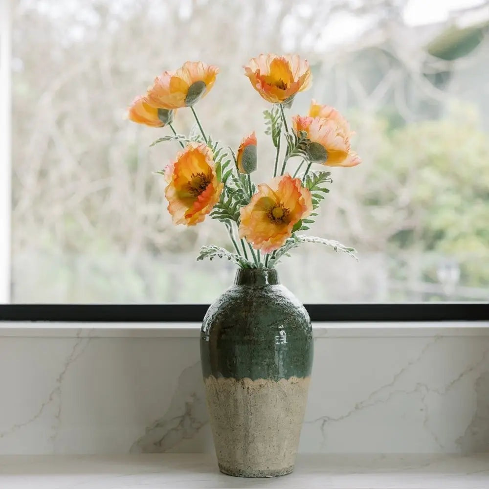 31" Artificial Apricot Poppy Stems, Set of 5