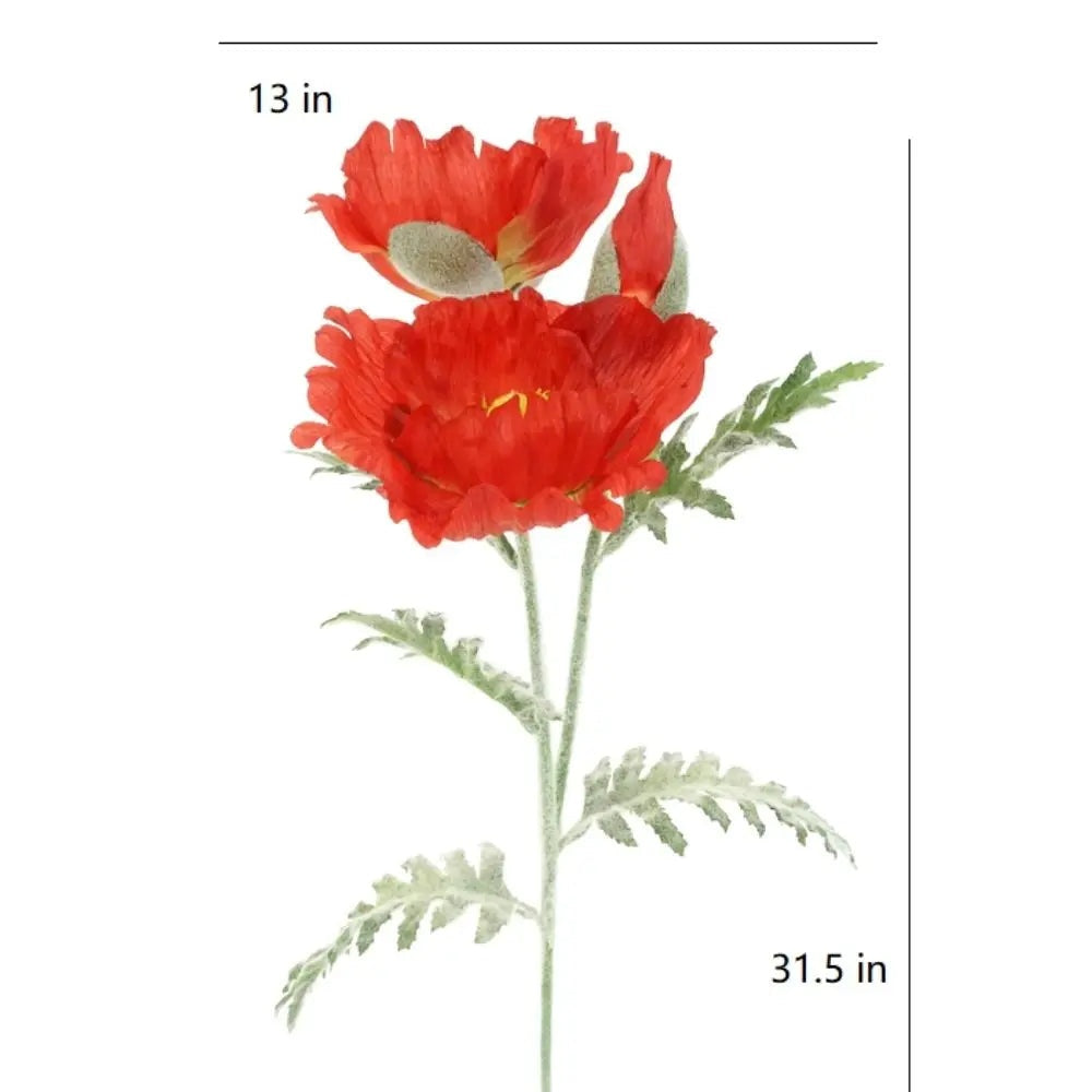 31" Artificial Watermelon Poppy Stems, Set of 5