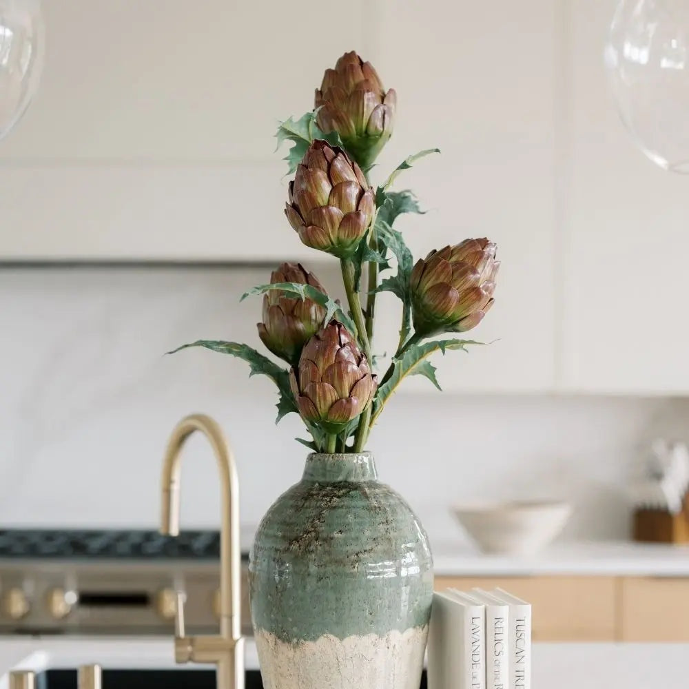 25" Artificial Purple Artichoke Stems, Set of 5