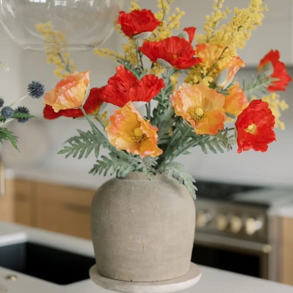 31" Artificial Apricot Poppy Stems, Set of 5