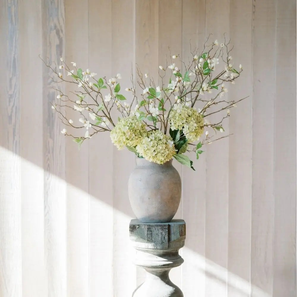 35" Light Green Artificial Hydrangea Stems, Set of 3