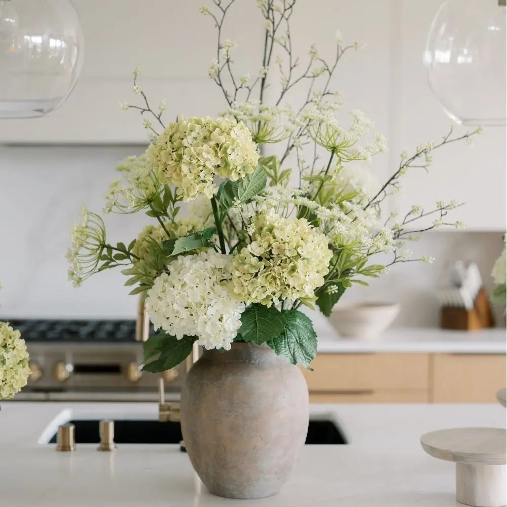 35" Light Green Artificial Hydrangea Stems, Set of 3