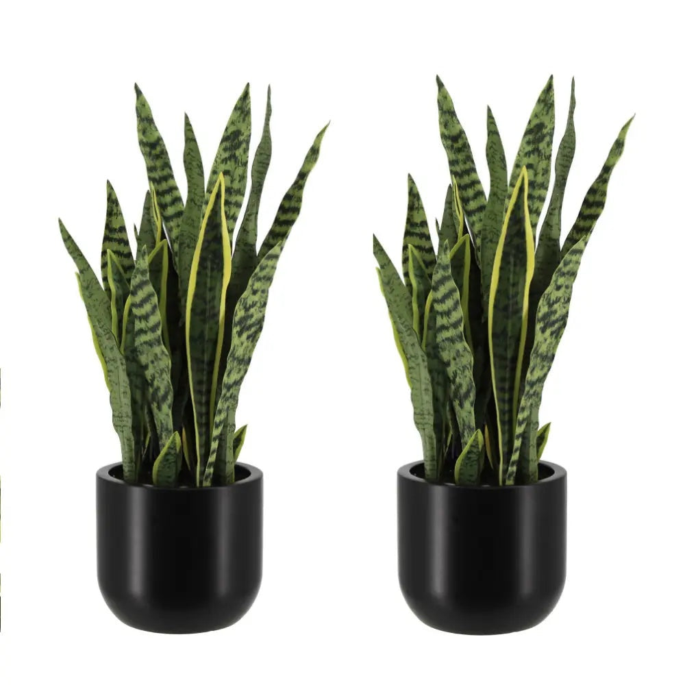 30" Artificial Snake Plants in Black Pots, Set of 2