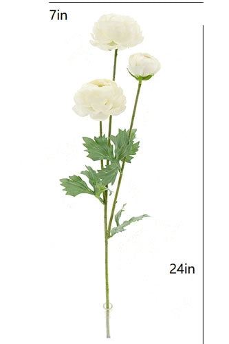 27" Artificial White Ranunculus Stems, Set of 5