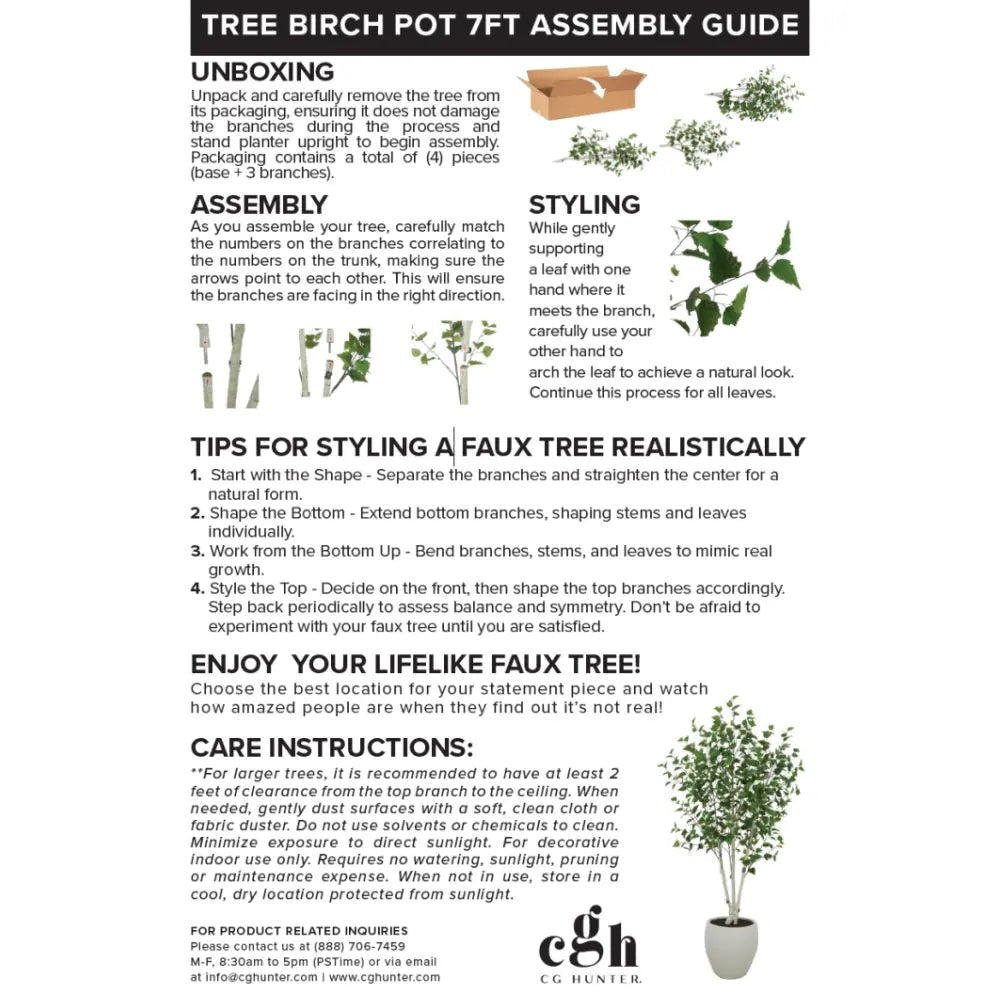 7' Artificial Birch Tree in Pot