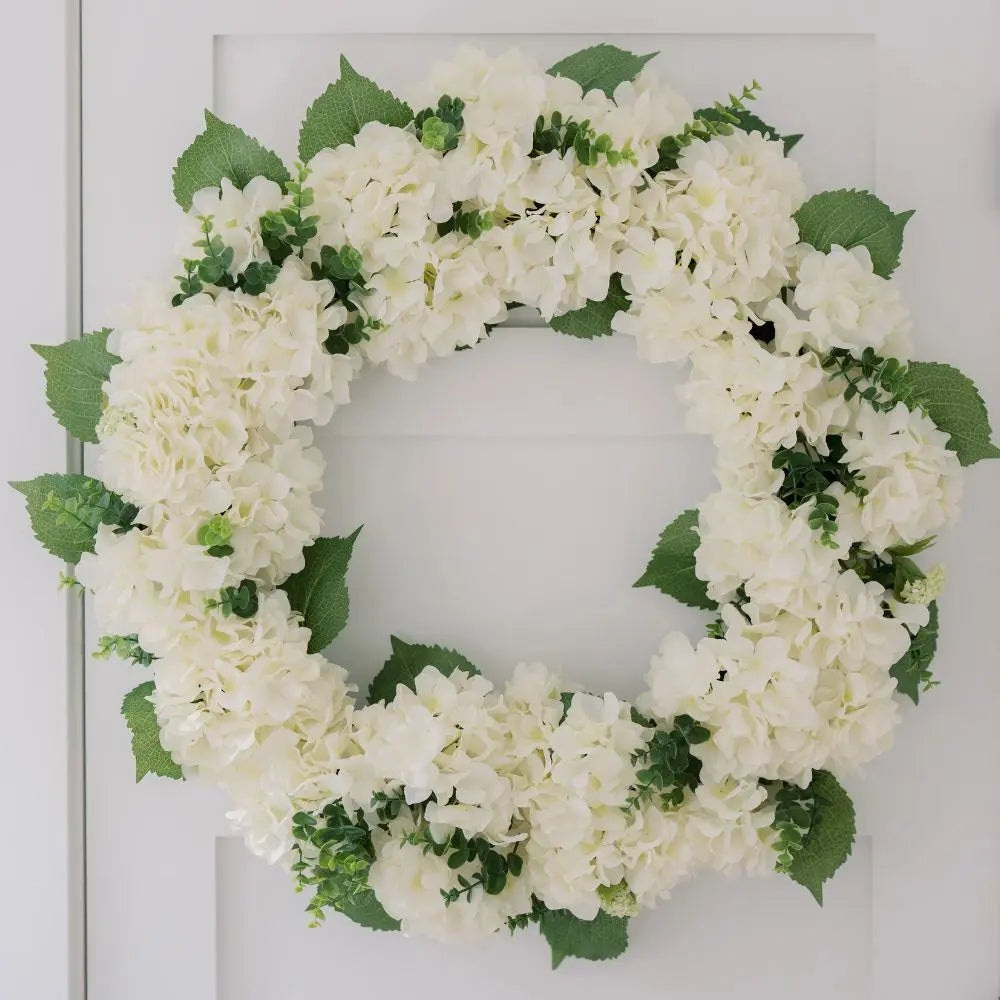 30" Artificial White Hydrangea Wreath