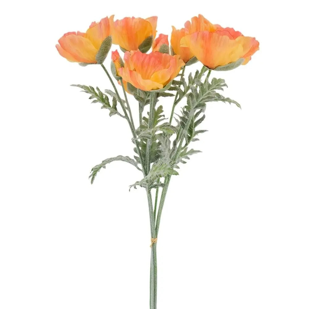 31" Artificial Apricot Poppy Stems, Set of 5
