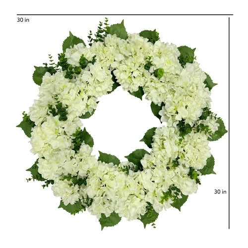 30" Artificial White Hydrangea Wreath