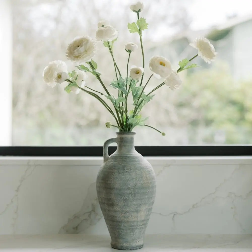 27" Artificial White Ranunculus Stems, Set of 5