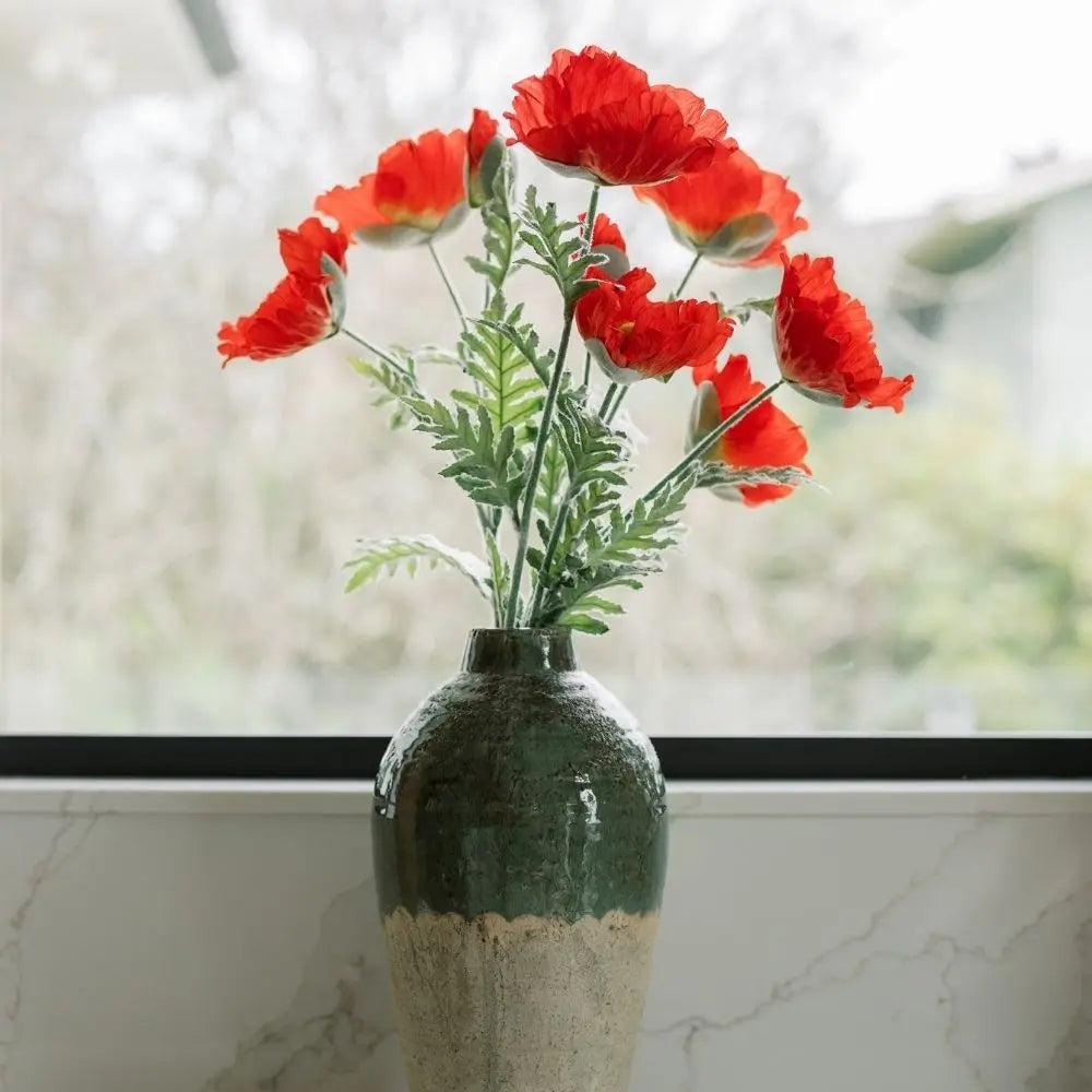31" Artificial Watermelon Poppy Stems, Set of 5