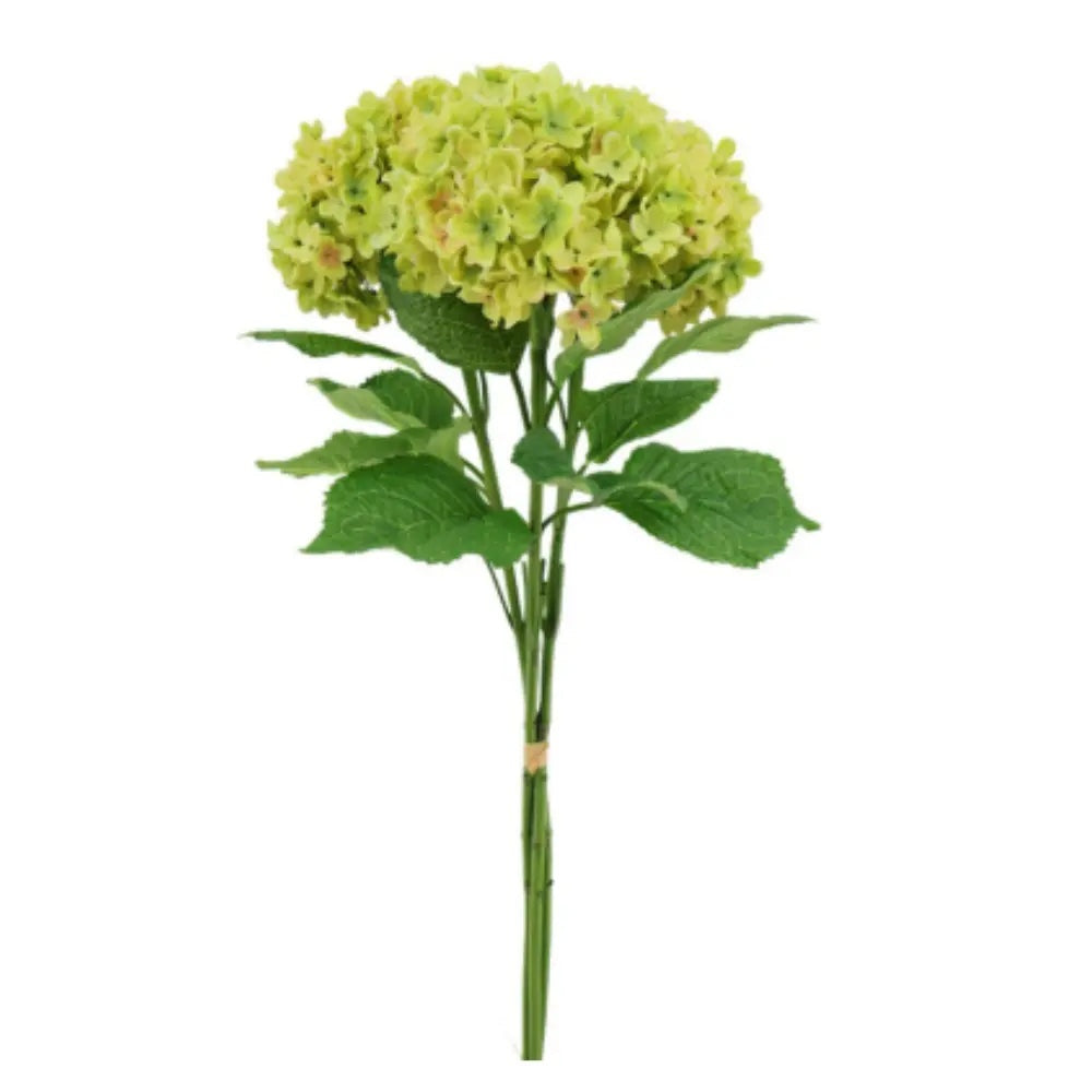35" Light Green Artificial Hydrangea Stems, Set of 3