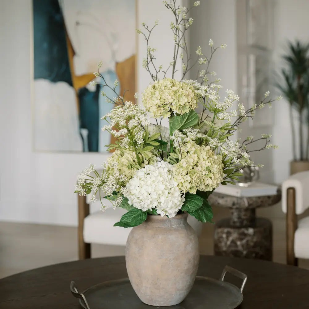 35" White Artificial Hydrangea Stems, Set of 3