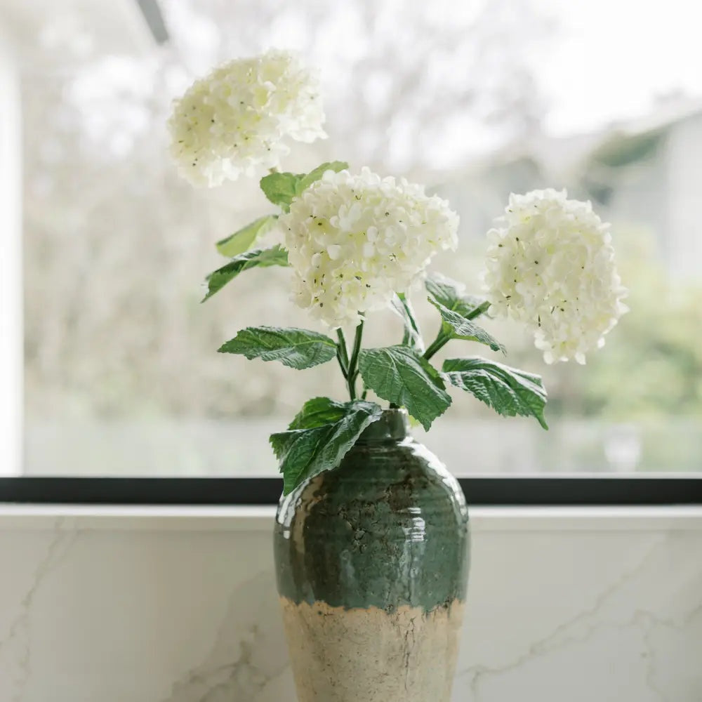 35" White Artificial Hydrangea Stems, Set of 3