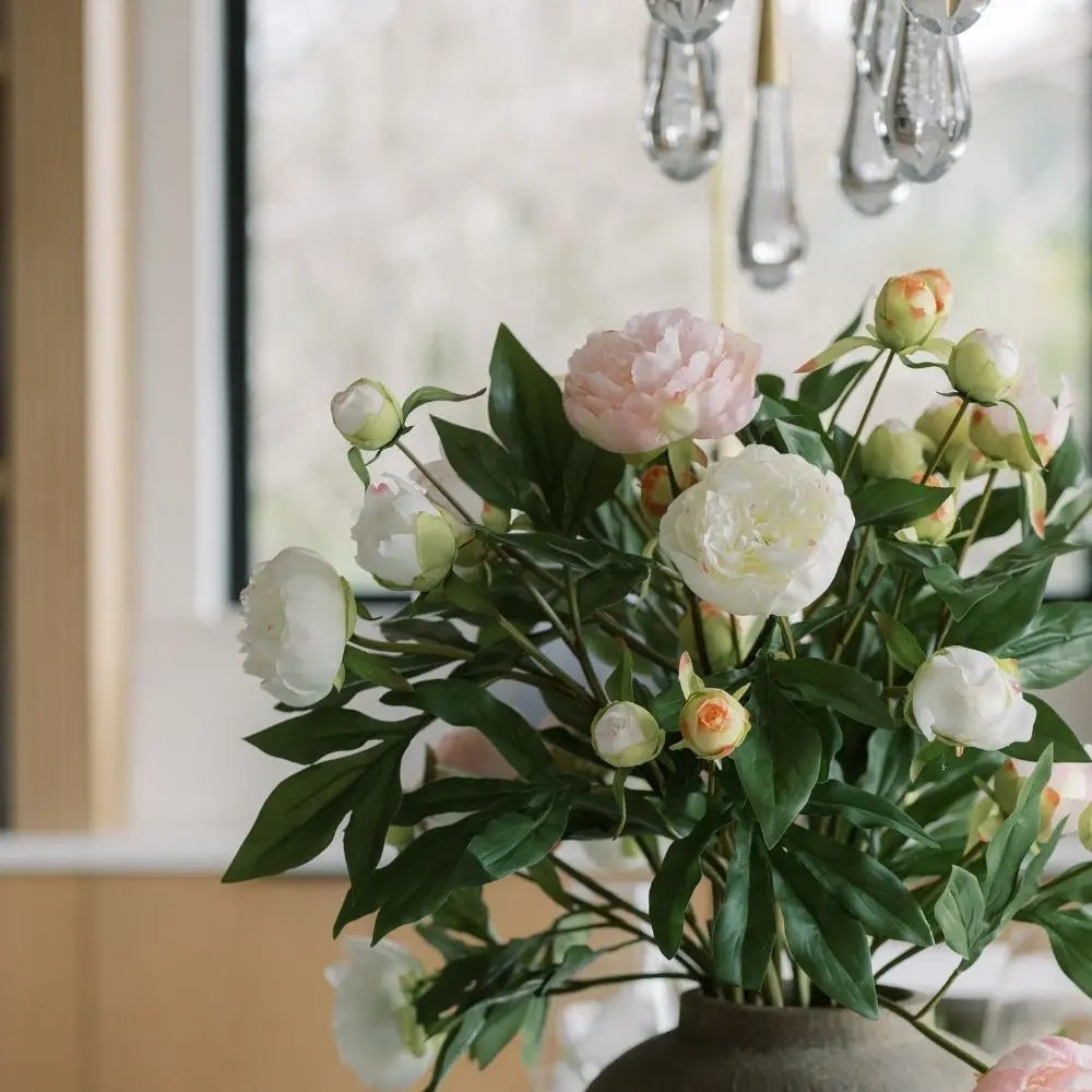Artificial Cream Peony Stems, Set of 5