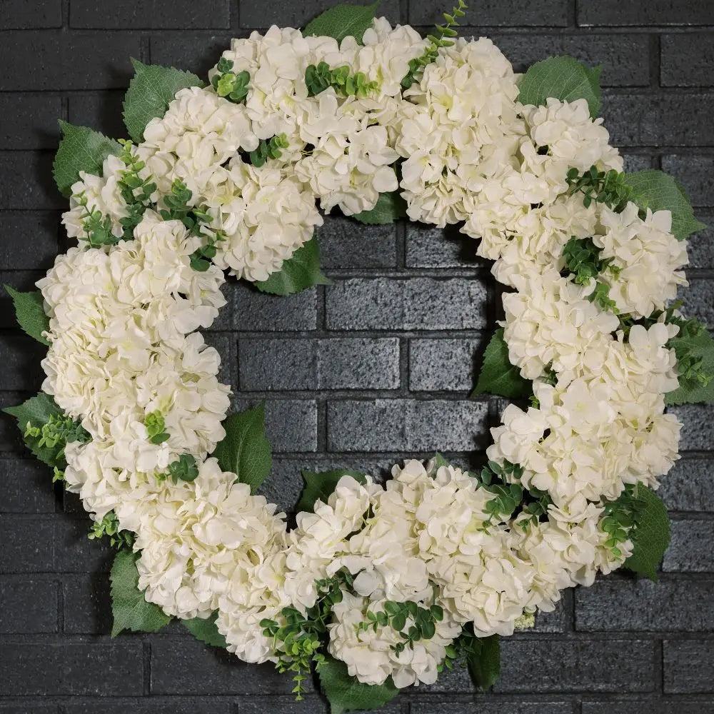 30" Artificial White Hydrangea Wreath
