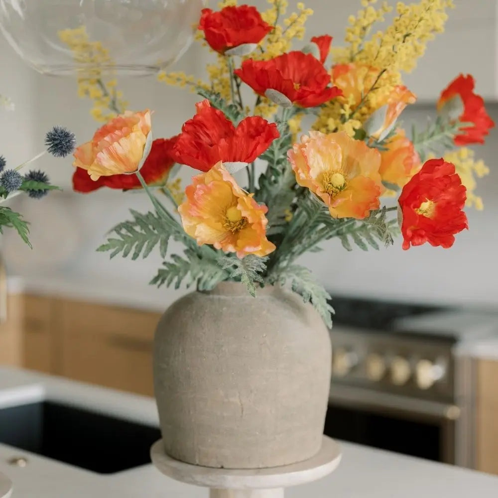31" Artificial Watermelon Poppy Stems, Set of 5