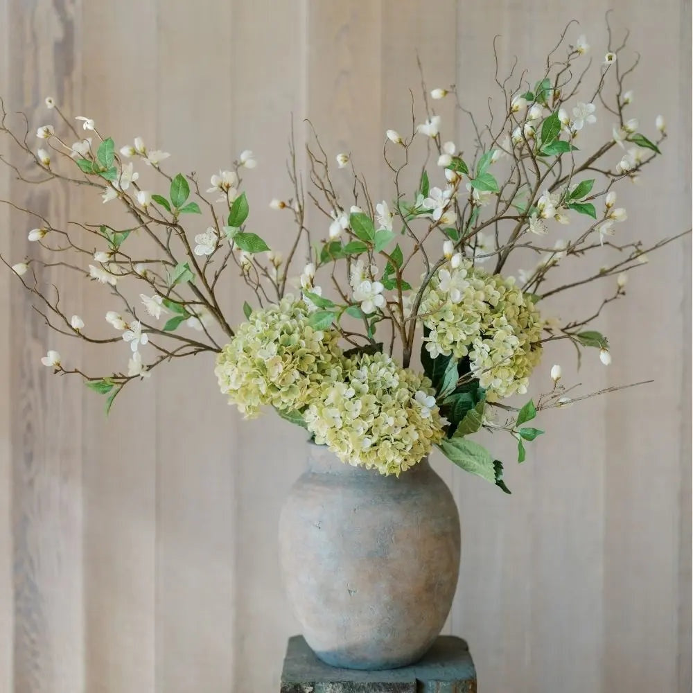 35" Light Green Artificial Hydrangea Stems, Set of 3