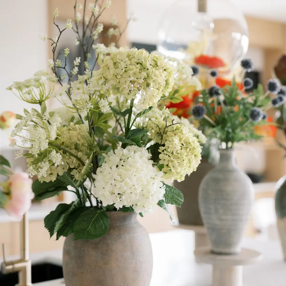 35" White Artificial Hydrangea Stems, Set of 3