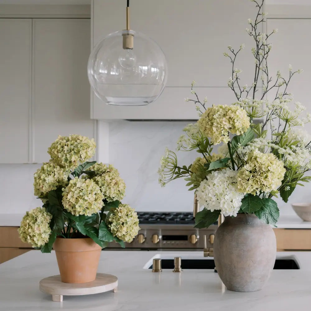 23" Artificial Light Green Potted Hydrangea Plant