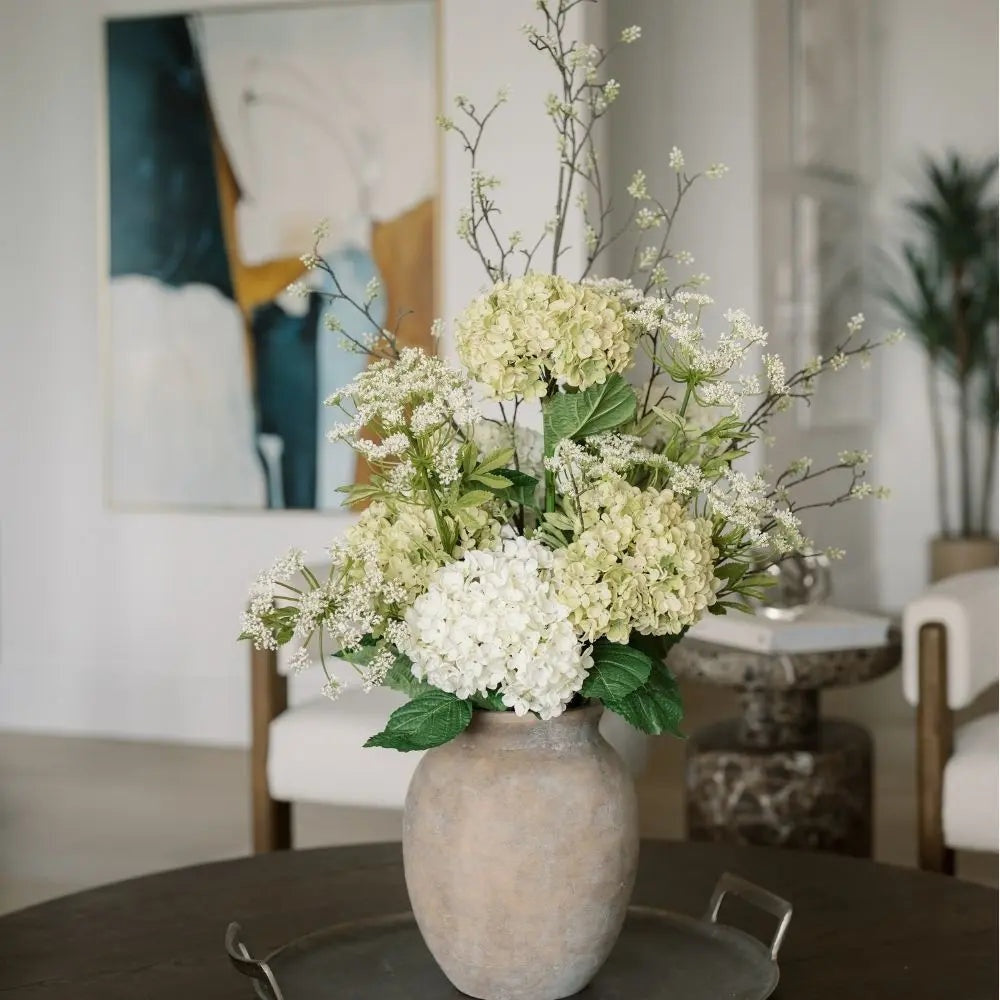 35" Light Green Artificial Hydrangea Stems, Set of 3