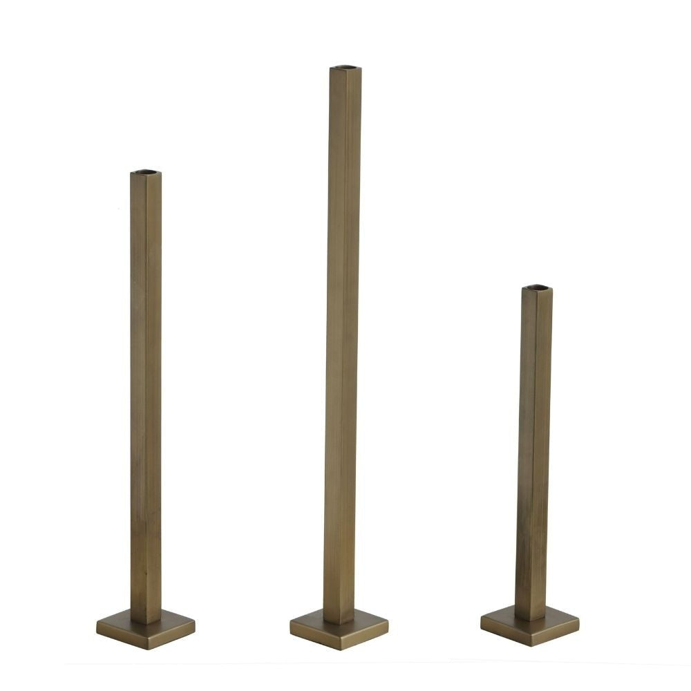Brass Square Iron Candle Holders, Set of 3