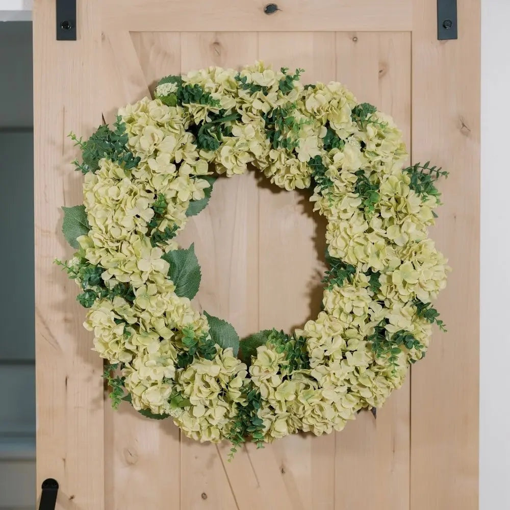 30" Artificial Light Green Hydrangea Wreath