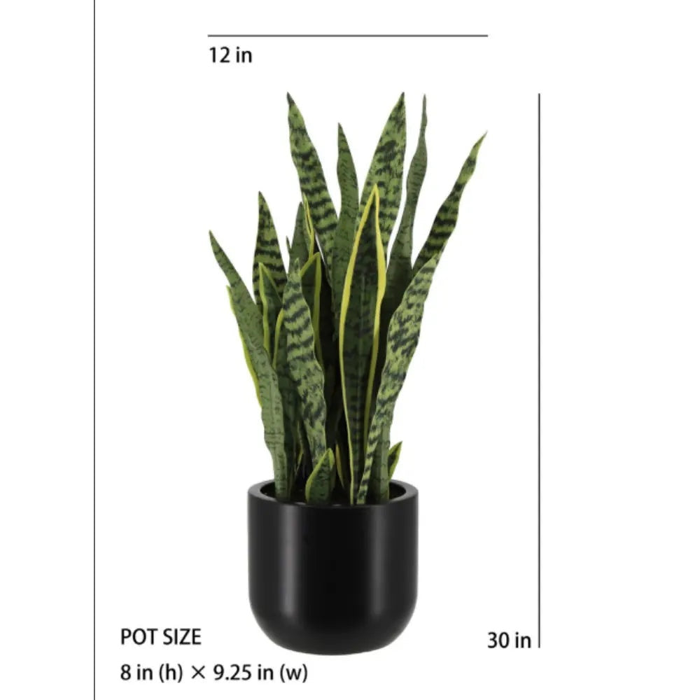 30" Artificial Snake Plants in Black Pots, Set of 2