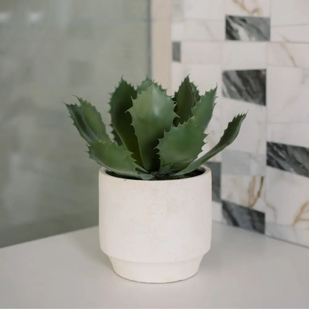 Artificial Succulent Plant Set in Stone Pots, 2-Pack
