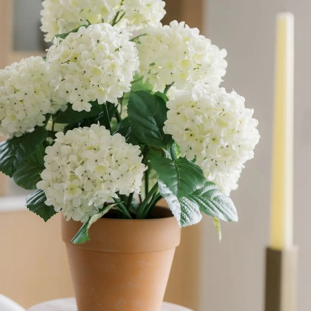 23" Artificial White Potted Hydrangea Plant