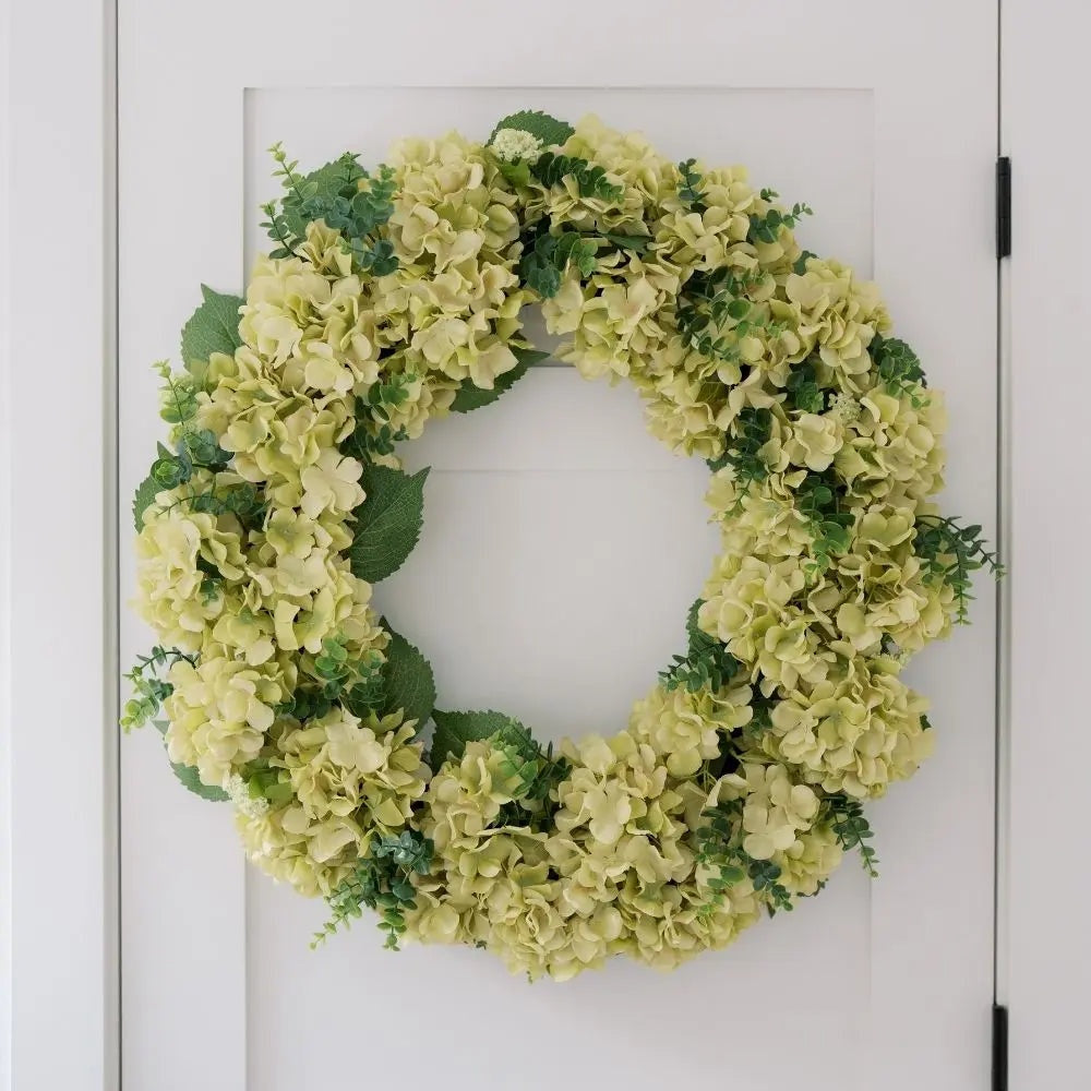 30" Artificial Light Green Hydrangea Wreath