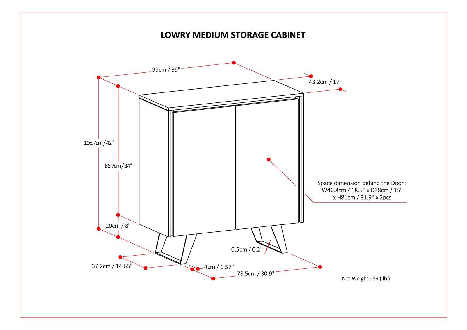 Medium Storage Cabinet with 4 Adjustable Shelves and 2 Doors - Storage Cabinets