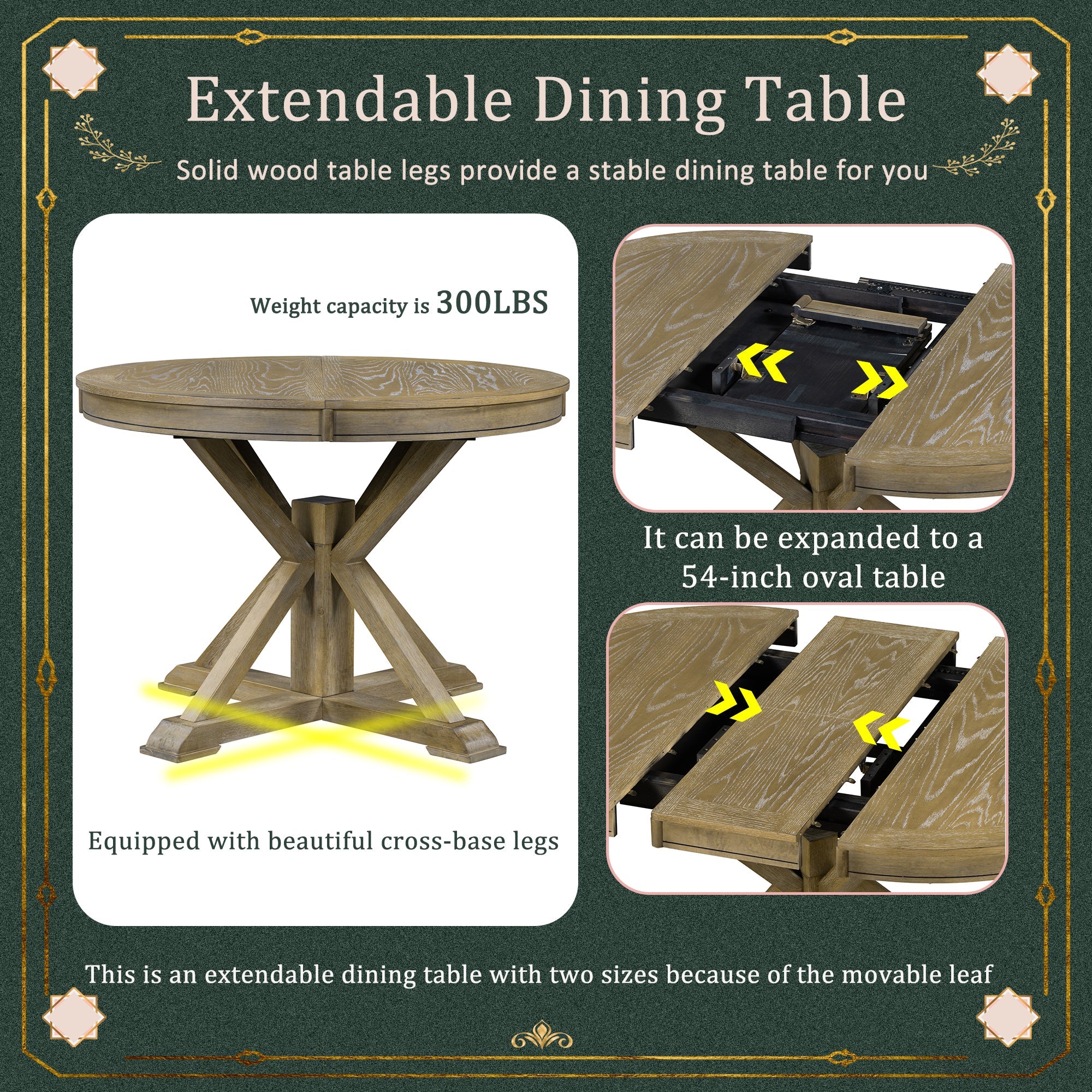 Melin Extendable Dining Table with Wood Frame and X - Shaped Base - Dining Tables