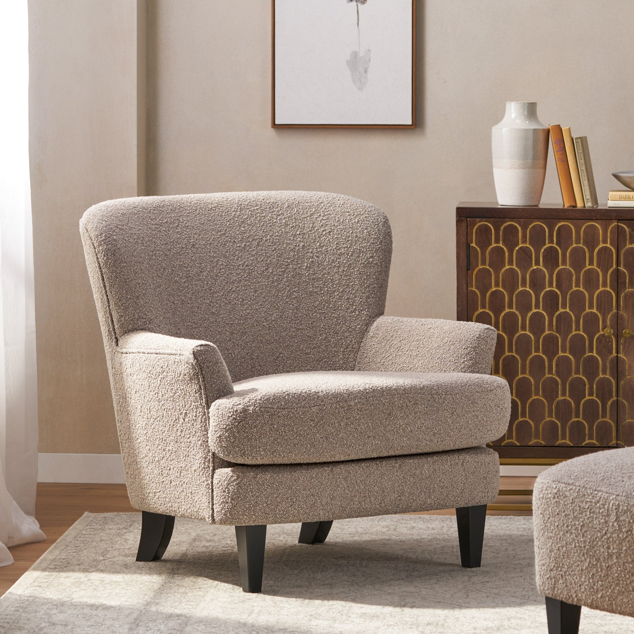 Melodique Boucle Fabric Upholstered Club Chair with Tapered Legs - Accent Chairs