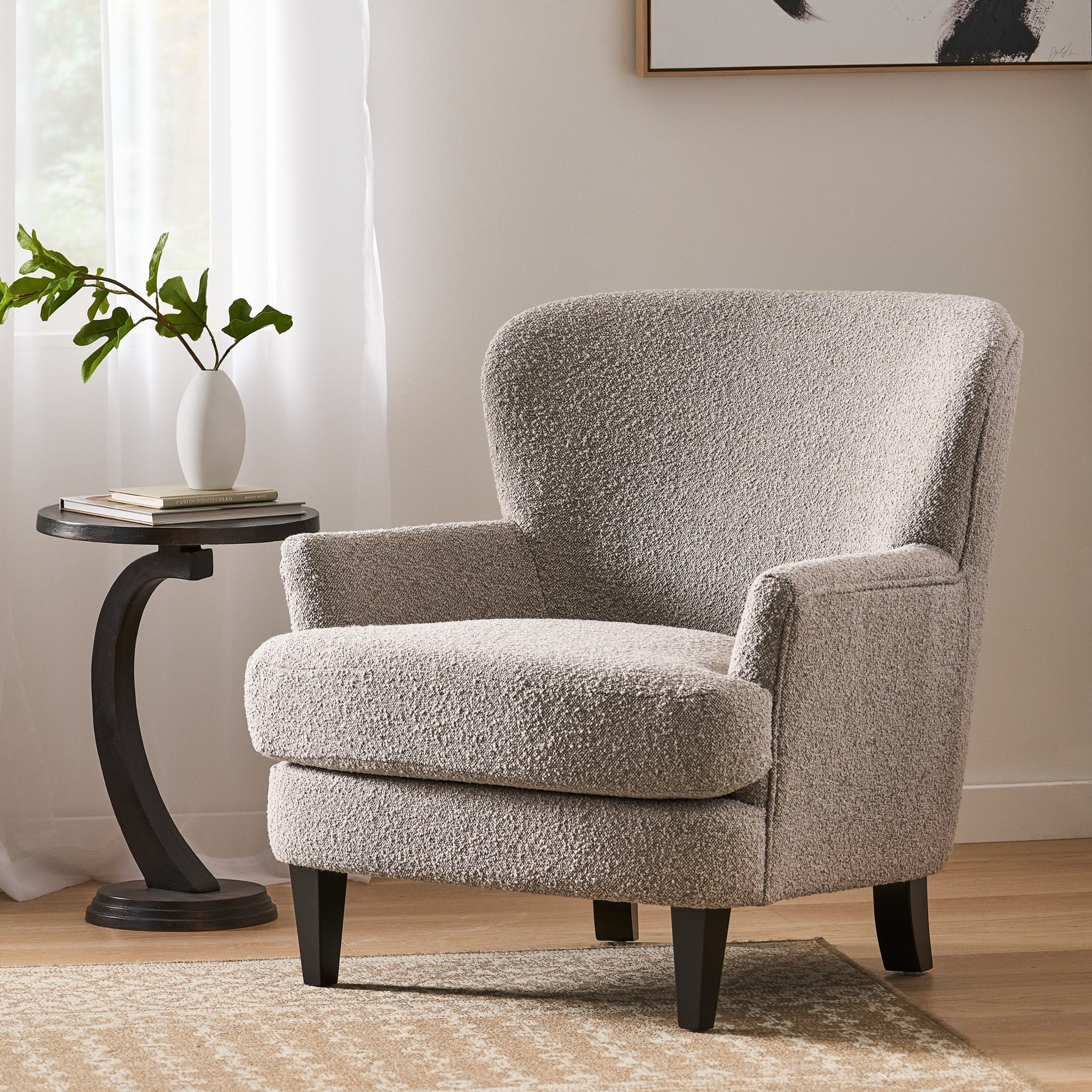 Melodique Boucle Fabric Upholstered Club Chair with Tapered Legs - Accent Chairs