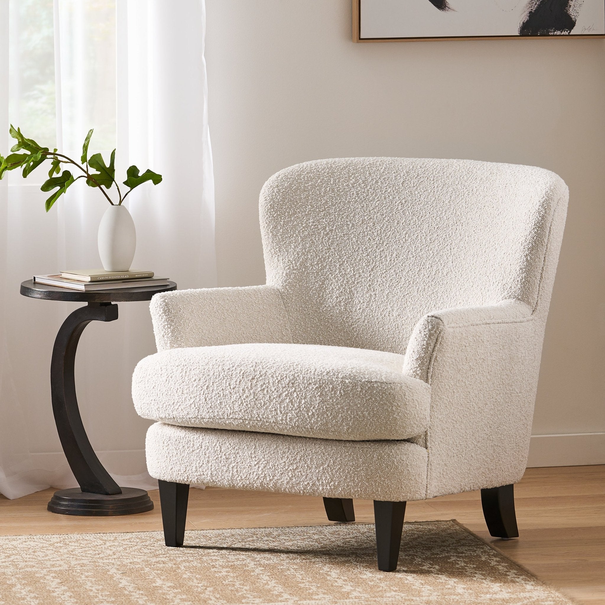 Melodique Boucle Fabric Upholstered Club Chair with Tapered Legs - Accent Chairs