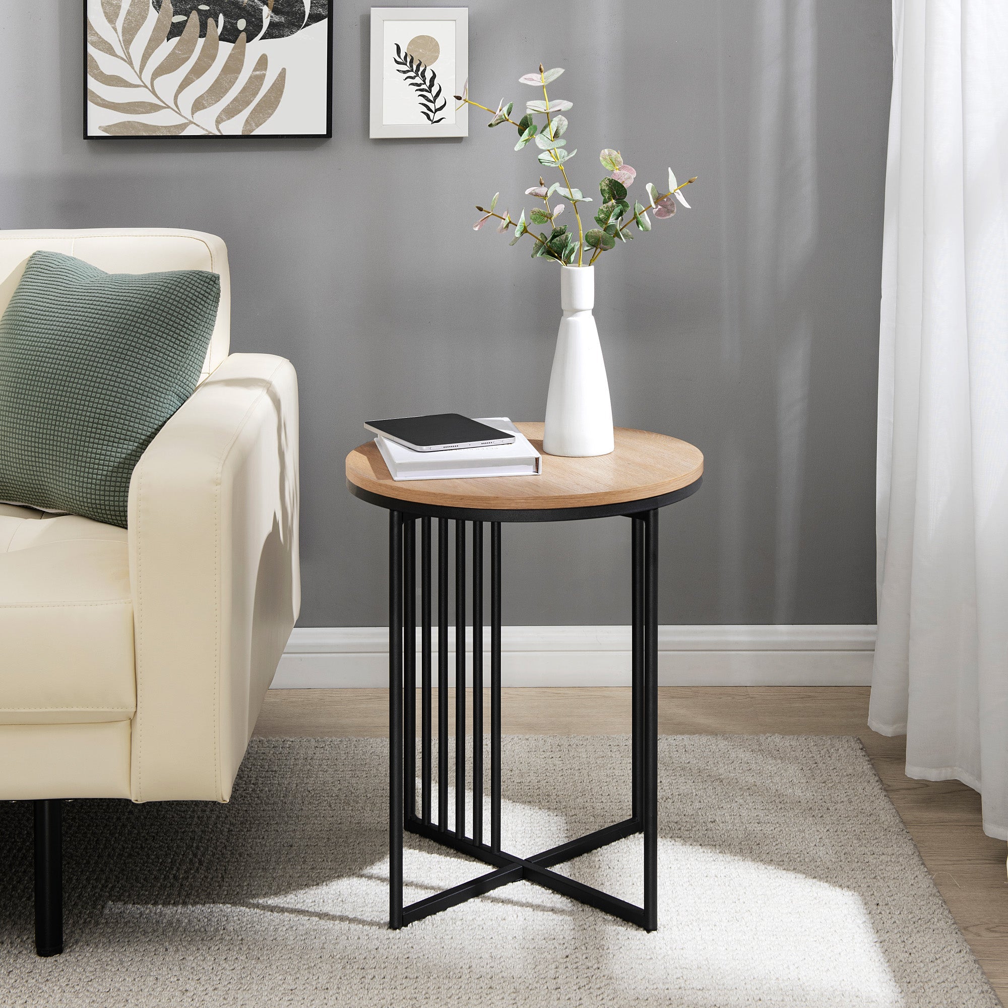 Metal-Slat Round Side Table - End Tables