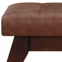 Mid-Century Upholstered Ottoman with Tufted Detail and Solid Wood Legs - Ottomans