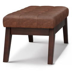 Mid-Century Upholstered Ottoman with Tufted Detail and Solid Wood Legs - Ottomans
